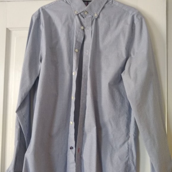 Tommy Hilfiger Slim Fit Blue Check Oxford Dress Shirt Size 15 1/2  34-35 - Picture 4 of 7